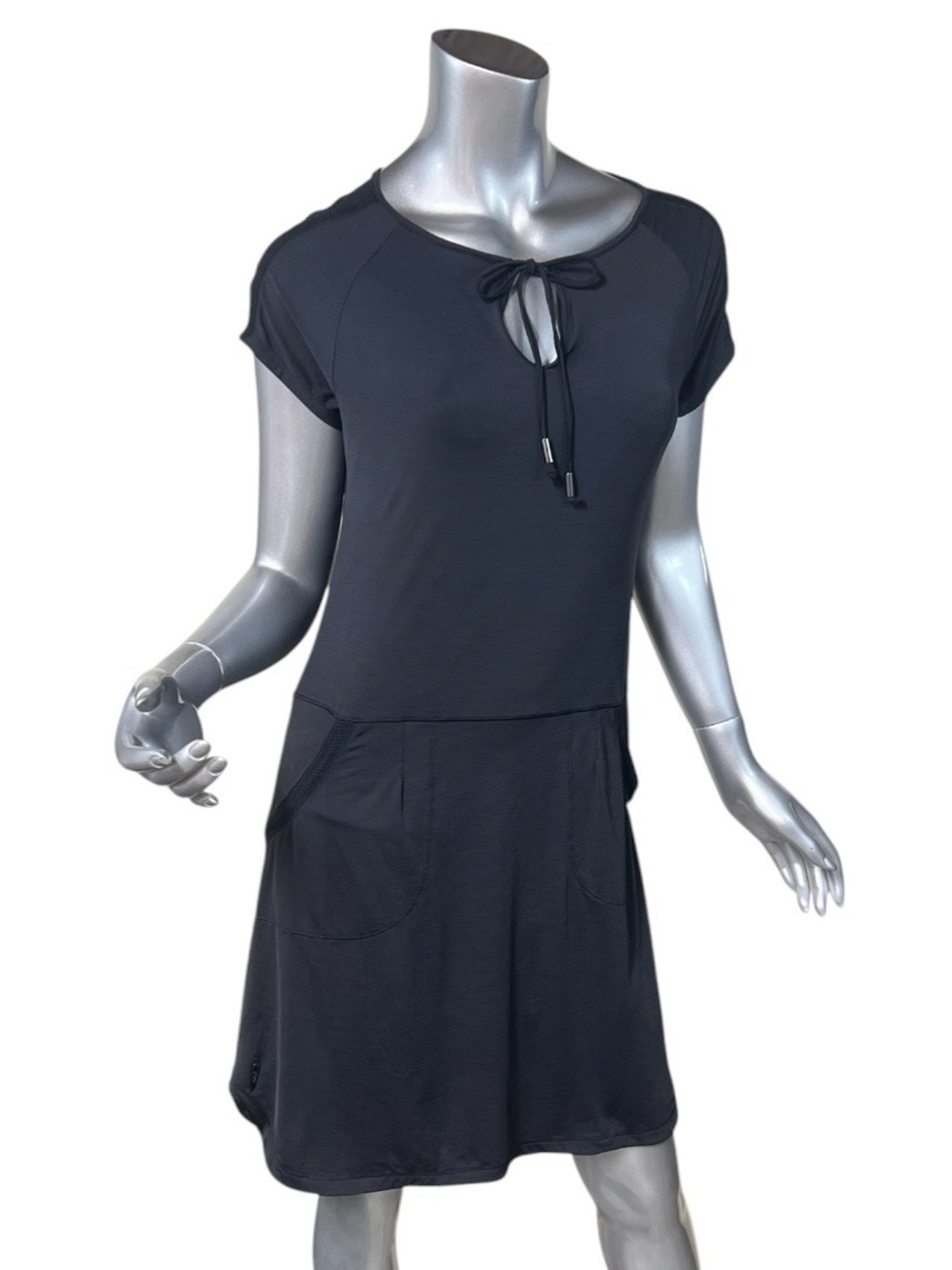 Lole Energic Athletic Dress Grey Keyhole Tassel Neckline Pockets Size SMALL